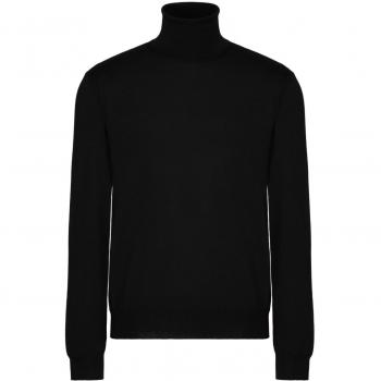 Valentino Men's Vlogo Signature Wool Jumper Sweater in Black, Size Medium, Black Ribbed Knit Roll Neck Sweater