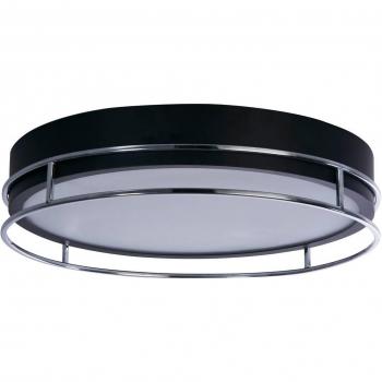Plafón Searchlight Phoenix, Ø 40 cm, negro/cromo, IP44 con 3 luces empotrables y vidrio esmerilado