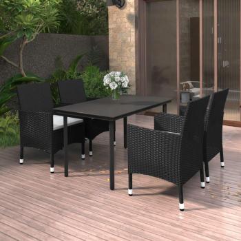 5-Piece Garden Dining Set with Cushions, Poly Rattan and Glass