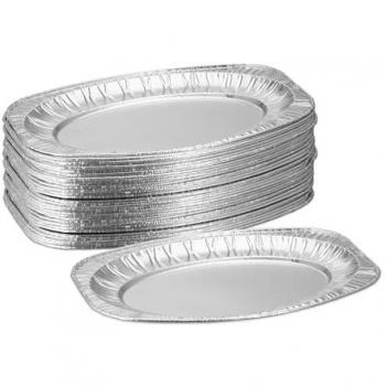 Set de 40 Bandejas de Aluminio Ovaladas para Catering, 35x24 cm, Platos para Aperitivos y Calor Indirecto en Parrilla, Plateado