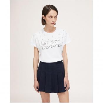 Camiseta de mujer con escritura y engastes de cristal