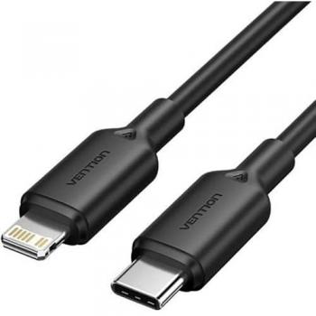 Cable Lightning Vention 2 m - USB-C a Lightning, Conector Niquelado, Potencia 27W, Corriente 3A, Color Negro