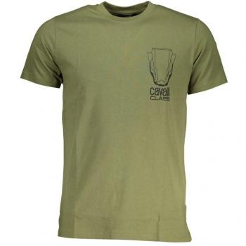 Cavalli Class Green Cotton T-Shirt - M, Printed Logo Round Neck, Male