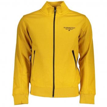 U.S. Polo Assn. Grand Polo Elegant Contrast Detail Fleece Sweatshirt - XL, Yellow Cotton Zip-through Sweater with Zip Pockets for Men