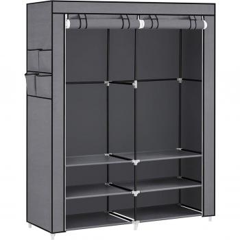 Armario Portátil de Tela con 2 Barras de Colgar y Estantes - 45x127x176 cm, Incluye 4 Bolsillos Laterales, Ideal para Dormitorio y Salón, Negro o Gris