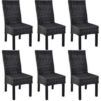 vidaXL 6X Sillas Comedor Ratán Kubu Mango Negro Asiento Banco Sillón Taburete