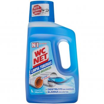 WC Net - Gel Limpiador de Tuberías con Agentes Biológicos, Neutralizador de Olores y Destructor de Residuos, Aroma Marino, 1 Litro