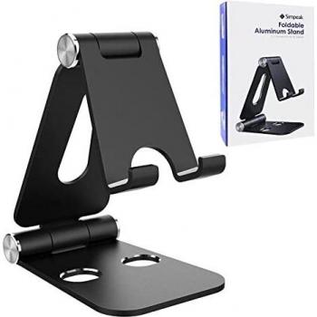 Simpeak Soporte Móvil, Soporte Tablet, Multi-Angulo Soporte de Aluminio Compatible con iPad,Compatible con iPhone, Compatible con Switch, Otras Tabletas y Móviles, Negro