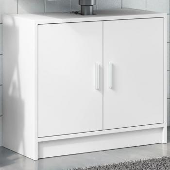 Gabinete blanco del fregadero de 63x29x55 cm en conglomerado, armario para lavabo de madera de ingeniería blanco