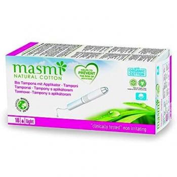 Masmi Tampones de Algodón Orgánico con Aplicador Mini 18 Unidades