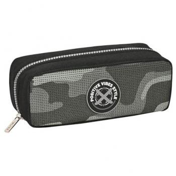 Estuche Escolar Safta Stone Negro 21 x 8 x 8 cm - Portatodo con Fuelle, Ideal para Niños, Cómodo y Versátil, Calidad y Resistencia