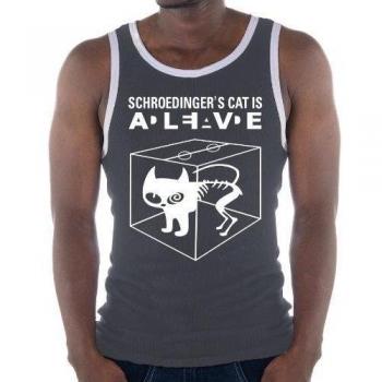 Touchlines Kontrast Tank Top - Schroedingers Cat Is Alive Ringer - Camiseta sin mangas de running para hombre, color gris oscuro / blanco, talla XL
