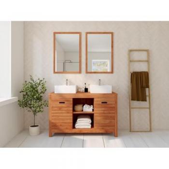 Mueble de baño de madera de acacia con doble lavabo y espejos - 130 cm - PULUKAN
