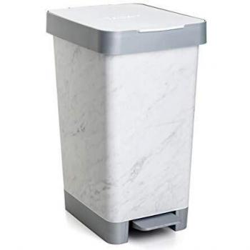 Tatay Cubo de Pedal Smart, 25L de Capacidad, Pedal Retráctil, Polipropileno, Libre de BPA, Bolsa Basura 30L. Color Mármol. Medidas 26 x 36 x 47cm