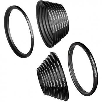 Neewer 18-pieza Kit de Adaptador de Anillo de Filtro de Metal para Cámara: 9-pieza Step-up Anillo Set y 9-pieza Step-down Anillo Set para Canon Nikon Sony Olympus Cámara DSLR, Negro