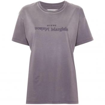 Maison Margiela Women's Purple Logo Cotton T-Shirt - Large