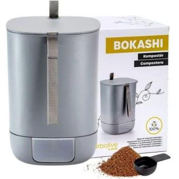 Compostador Bokashi de plástico gris, 35,5 cm con kit de inicio y capacidad para residuos orgánicos