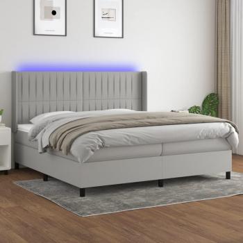 Colchón de cama box spring de muelles con tela y LED gris claro 200x200 cm