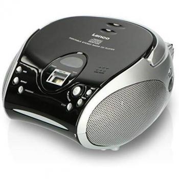 Lenco SCD-24 Portable Stereo Boombox with Programmable CD Player and FM Radio Black/Silver