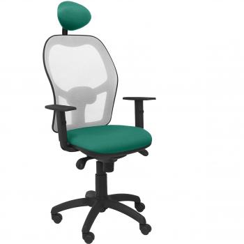 Silla de Oficina Jorquera en Malla Gris y Asiento Bali Verde con Cabecero Fijo Piqueras y Crespo