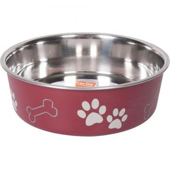 Comedero Karlie de acero con ilustraciones de patas, rojo - 2,2 l, 23 cm de diámetro
