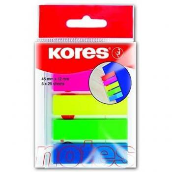 Kores Pestañas de índice de película, tiras, marcadores de página, 12 x 45 mm, 5 colores x 25 hojas