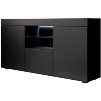 Aparador de salón con LED, 135x73x34cm, color negro mate, modelo Sefora
