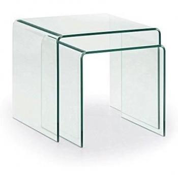 Kave Home - Set de 2 mesas auxiliares Burano Transparente Rectangular 50 x 45/42 x 40 cm de Cristal Templado