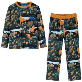 Pijama Infantil de Manga Larga Verde Oscuro, Ropa Infantil con Cuello Redondo, Talla 140