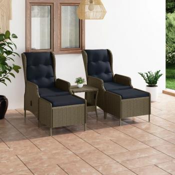 Set de Muebles de Jardín 3 Piezas con Cojines en Polyratán Marrón