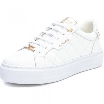 Zapatillas de piel blancas para mujer Carmela 161934 con cierre de cordón, modelo plano casual