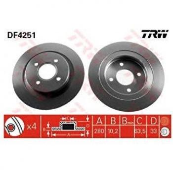 Disco de freno TRW DF4251 - Disco sólido pintado 280 mm, compatible con Ford Focus Mk1