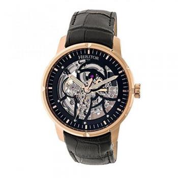 Heritor Ryder Automatic Skeleton Leather Watch - Black & Rose Gold