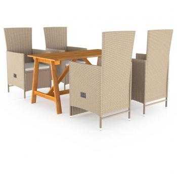 Juego de comedor de jardín 5 piezas beige