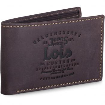 LOIS - 11086 Cartera Monedero Billetero Tarjetero hombre de piel genuina. Portamonedas con cremallera. 10 compartimentos tarjetas y documentación, 1 para billetes., Color Marron oscuro