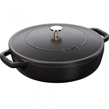 STAUB Cacerola Rustidera de Hierro Fundido Redonda, Tapa con Diseño Chistera y Sistema de Autorrociado, Diámetro de 28 cm, 3,7 L, Negro