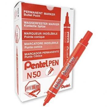 Marcador permanente Pentel N60 rojo, punta biselada, paquete de 12 unidades