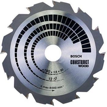 Bosch Construct Wood Circular Saw Blade, 190mm x 30mm x 2.6mm, 12 Teeth, Silver