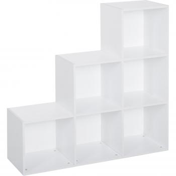 Estantería Escalera Armario de Almacenamiento 6 Cubos Madera Blanca