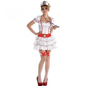 amscan- Adults Costume with Matching Nurse Hat 8-10-1 PC Disfraz IV para Adultos con Gorro de Enfermera a Juego, Talla 8 – 10 – 1 Unidad, Color Beige, Size: 8-10