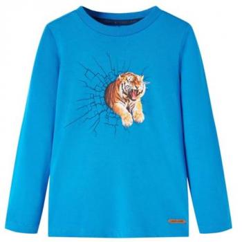Camiseta Infantil de Manga Larga Estampado de Tigre Jersey Azul Cobalto 128