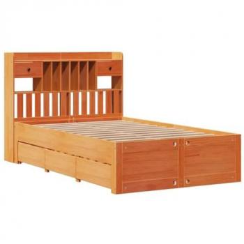Cama con estantería sin colchón madera maciza marrón 120x200 cm