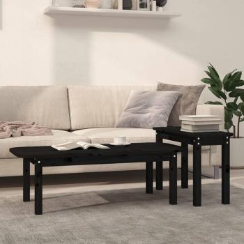 Juego de mesas de centro 2 piezas madera maciza de pino natural y negro, acabado blanco y gris, mesitas auxiliares para salón o comedor