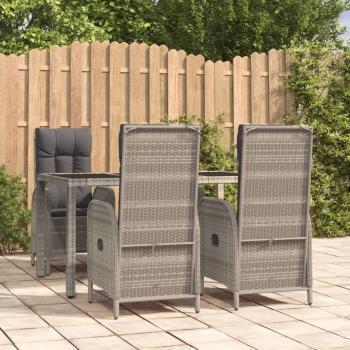 5 Piece Grey Poly Rattan Garden Dining Set with Cushions