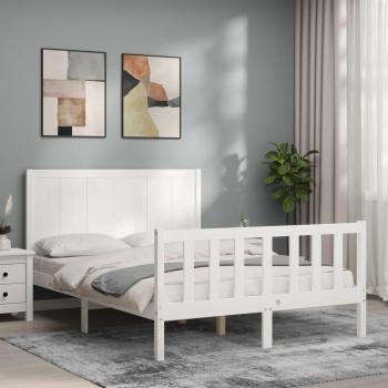 Estructura de cama con cabecero de madera maciza blanca 140x200 cm Vidaxl