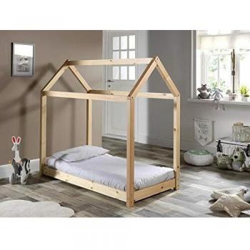 Cama Cabana Infantil 70x140 cm de Pino Macizo Natural