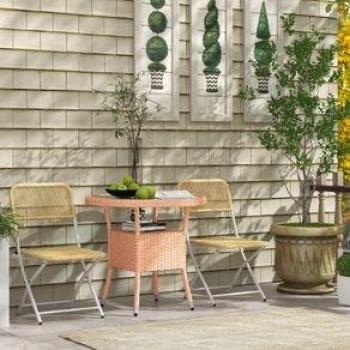 Mesa De Exterior Calima Outsunny Con Estante Natural Ø80x75 Cm