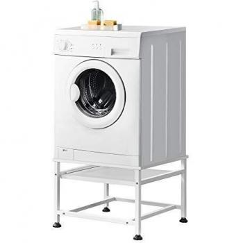 Pedestal para Lavadora con Estante Extraíble - Soporte de Acero Blanco - Capacidad Máxima 150 kg - Dimensiones 63 x 54 x 41 cm