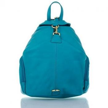 FIRENZE ARTEGIANI.Mochila de Mujer Casual Piel auténtica.Mochila Bolso Grande Cuero Genuino Savage Tacto Suave y Acabados Made IN Italy. Vera Pelle Italiana. 32x35x17 cm. Color: Turquesa