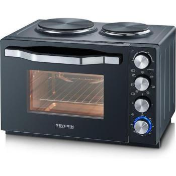 Severin TO 2074 Horno Tostador de Mesa Compacto con Hornillo 2 Fuegos, Mini Horno de Convección con Grill y Asador Giratorio, Temporizador, Termostato Ajustable,